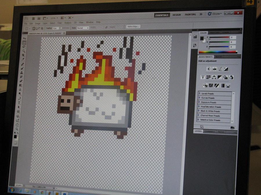 The sheep graphic for the game catches on fire.