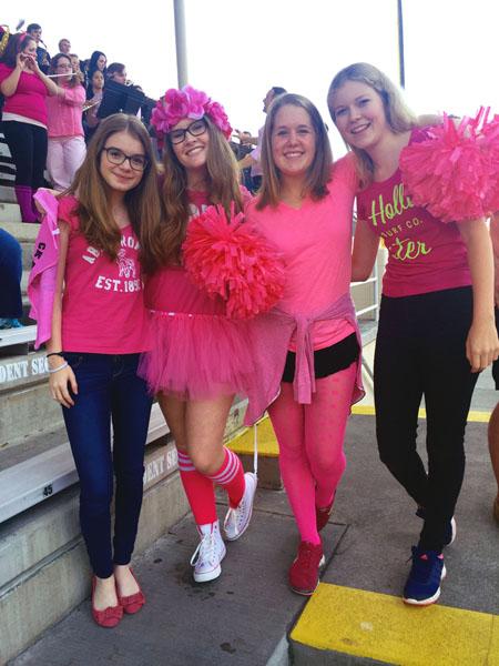 Julia Heidrich, Emily Byron, Ella Herrmann, and Greta Knoefel at a pink-out game.