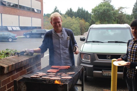 Brian Sullivan, one of the main leaders happily making food for the leaders and crew