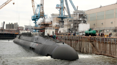 Submarine coming into port.