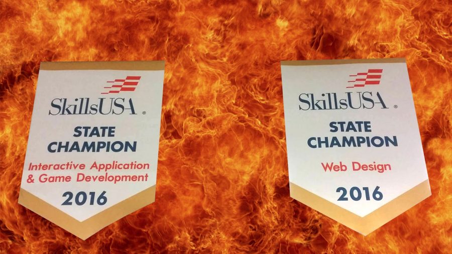 The two first place banners awarded to the winners of Web Design and Interactive Application & Game Development.