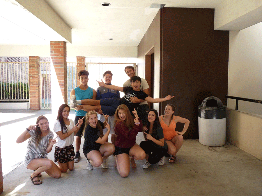 Junior ASB pose outside of their skit practice