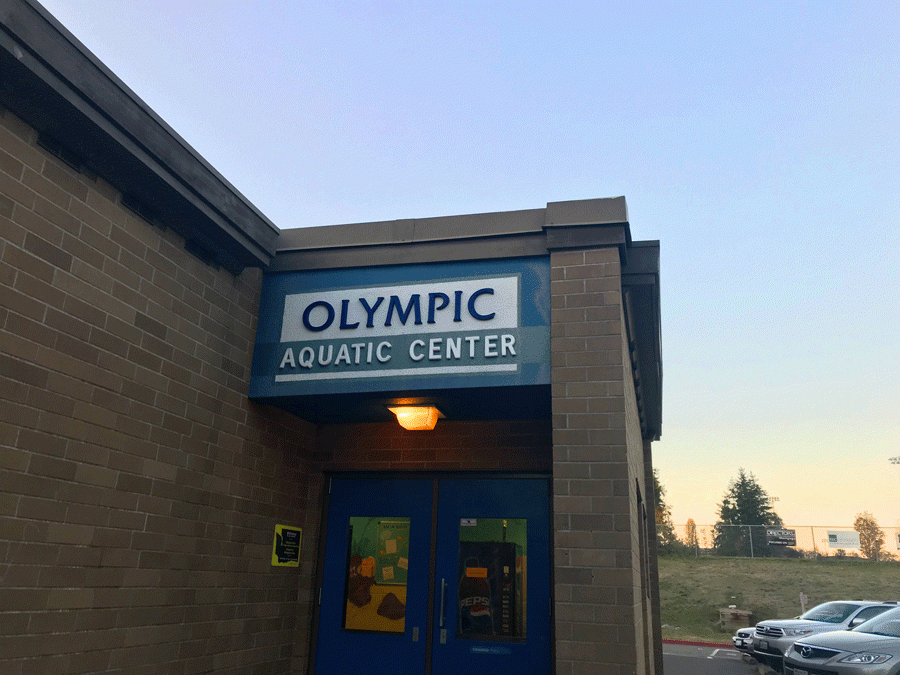 The outside of Olympic Aquatic Center where swim meets take place. 