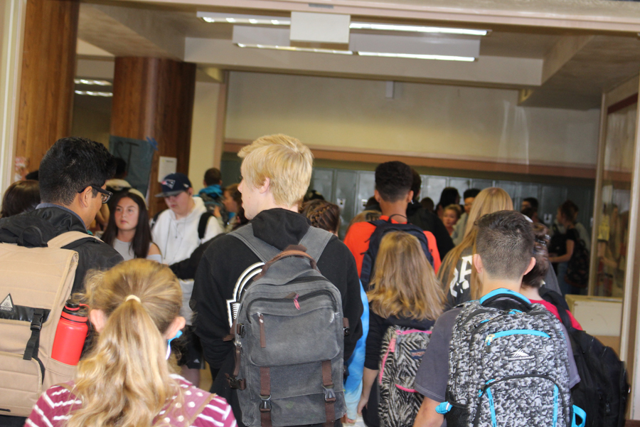 Students walking through the halls.