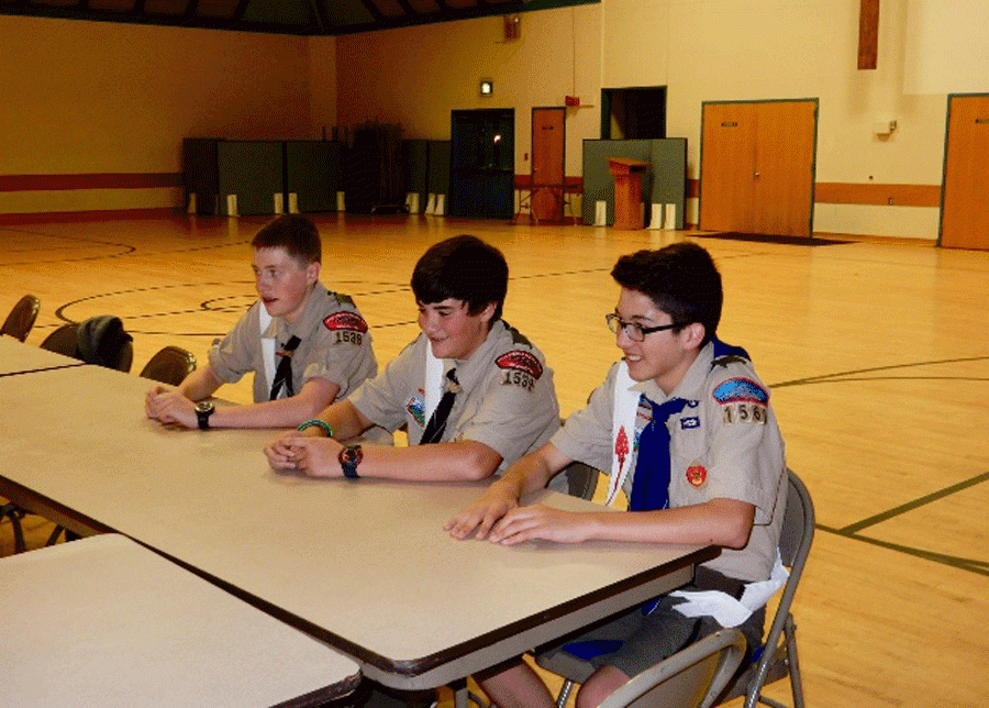 Clark Farley at a Boy Scouts Association meeting with fellow scouts.