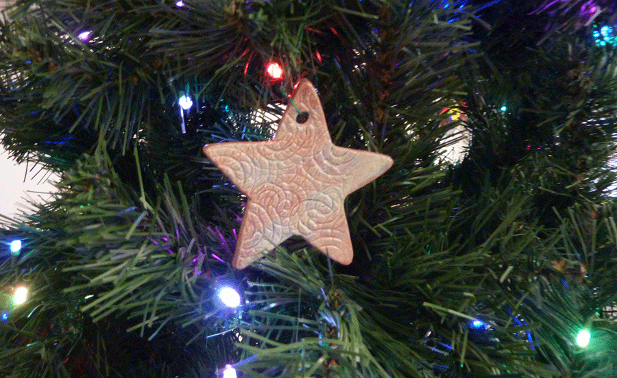 Handmade Christmas ornament in the art room. 