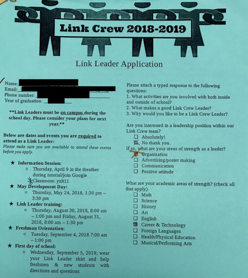 A photo of a Link Crew application