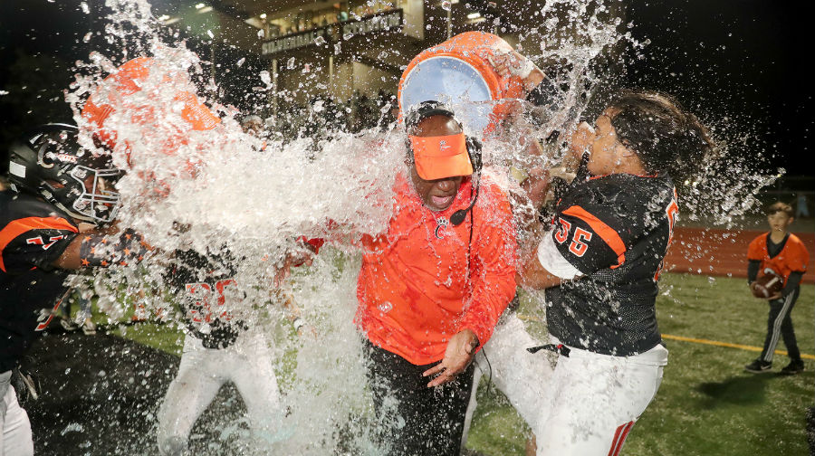 Mark Keel gets plunged with ice water with less than a minute before his 100th win