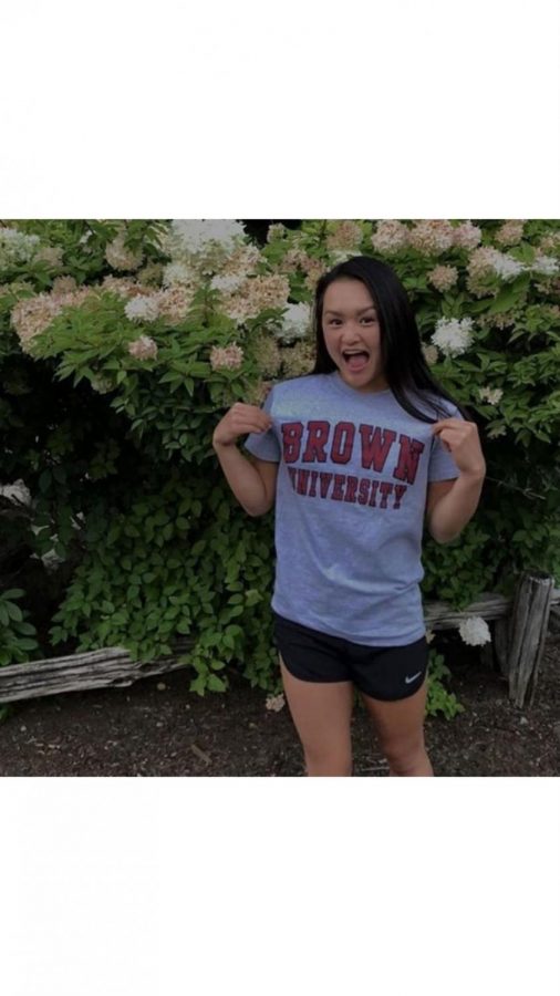 Jasmine Lee with her brand new Brown University shirt.