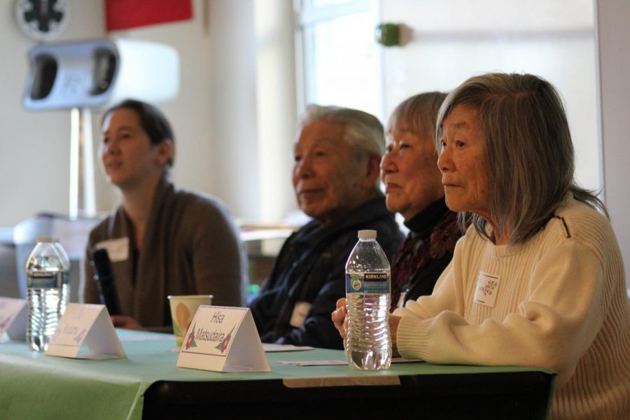 Guest speakers during  Leaving our island day pictured from right to left; Hisa Hayashida Matsudaira, Lily Kitamoto Kodama, Bill Takemoto, and Gillian Engelson 