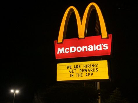 Hiring sign at McDonald’s, a place where many high school students work. 