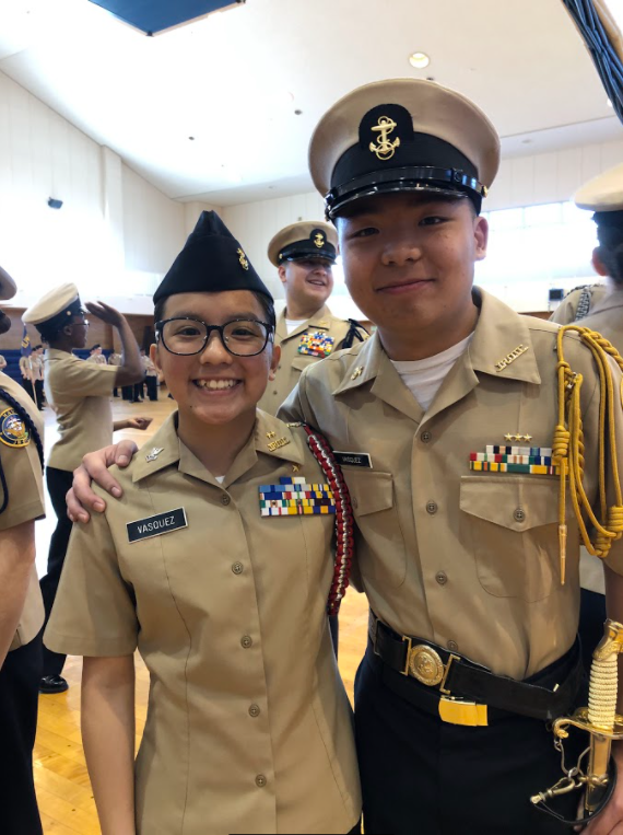 Jarelene (17) with her brother Jared Vasquez (19) in the ROTC program, Kinnick Japan.
