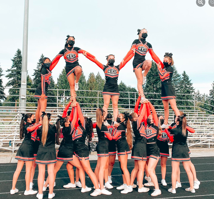 Central Kitsap High School cheer team practicing their pyramid. 
