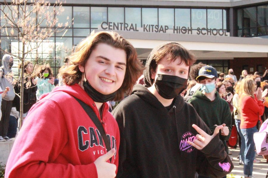 Students pose for a photo during the walkout. 