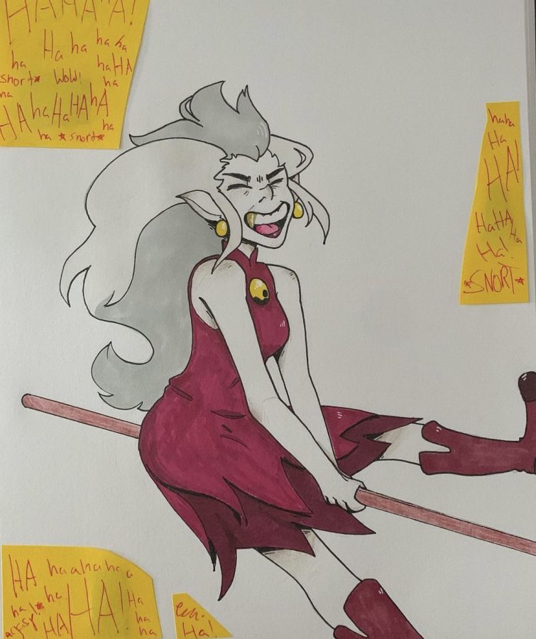 Fanart of Eda The owl Lady Laughing on her broom