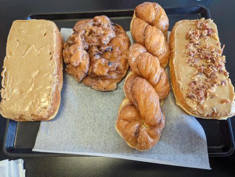 From left to right: Maple Bar, Blueberry Fritter, Tiger Tail, and Oprah Bar. 