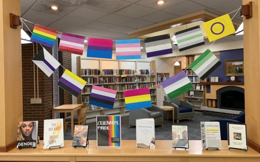 A Pride-themed book display at the Northland Public Library in Pittsburgh, Pennsylvania.