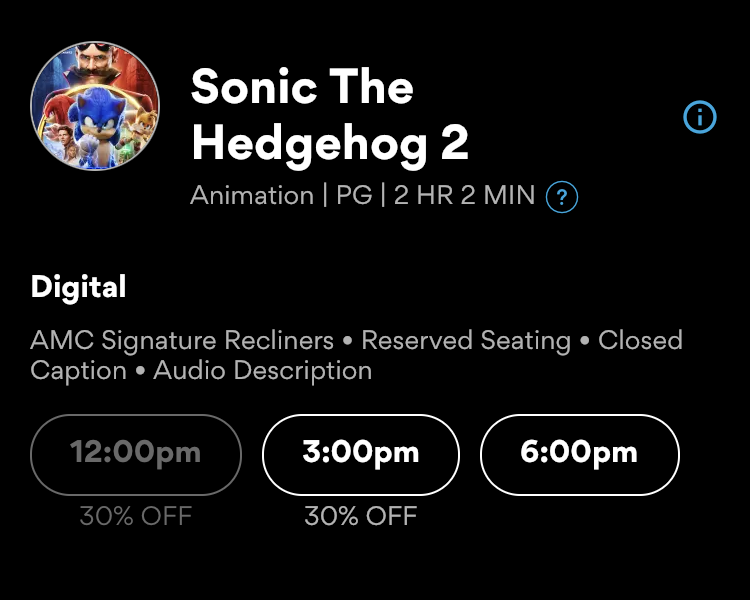 Sonic The Hedgehog 2 showtimes at AMC