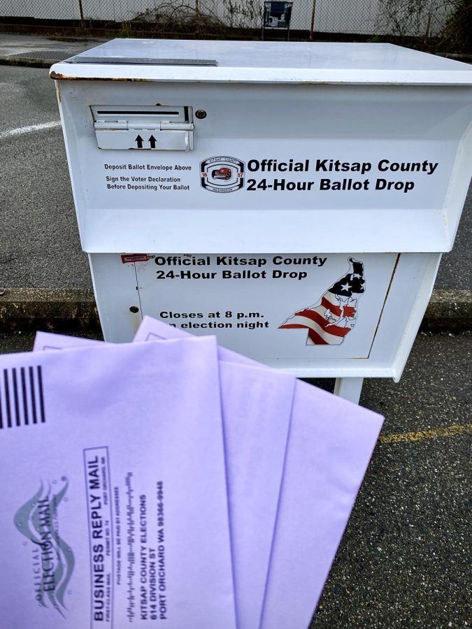 Local voters’ ballots were turned in at the ballot drop box at the Jenny Wright Central Kitsap School District Building.