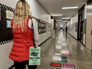 Student walks to the bathroom with their CK issued bathroom pass.