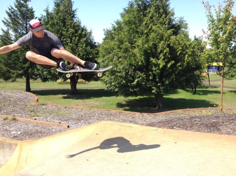 Blair Taylor catches air on his skateboard. 