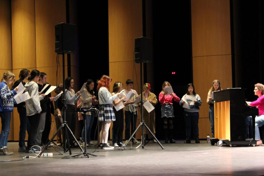 Auditioners for Legally Blonde: The Musical take part in on-stage auditions.