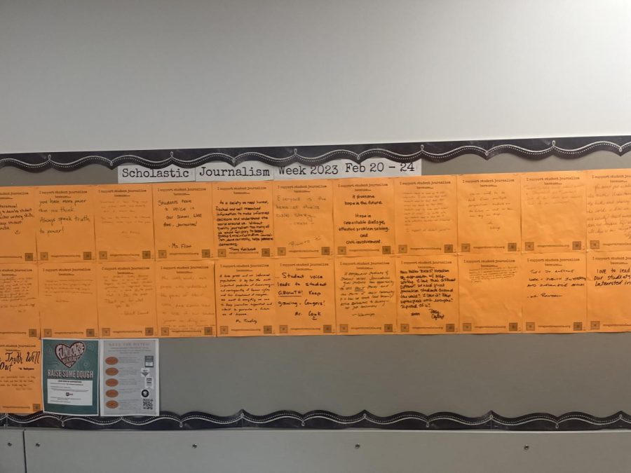 A wall with all the teachers views on The Cougar Chronicle