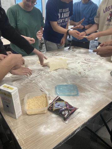Members of the Japanese Culture Club making their own mochi 