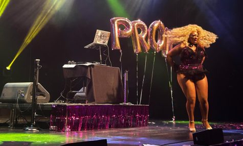 Pink Prom stage featuring Miss Gay Washington doing a performance.