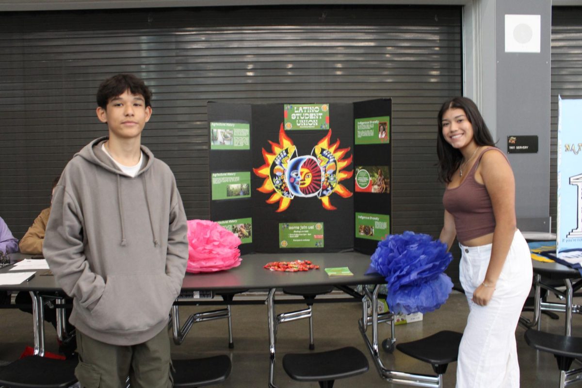 Arianna+Zendejas%2C+Vice+President+of+the+Latino+Student+Union%2C+and+her+brother+pose+in+front+of+their+clubs+trifold.+