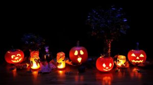 Halloween themed glowing fall decorations.