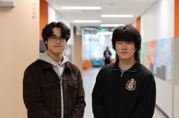 Members of the CKHS ASB Nicholas Brazier (on left) and Kai Livingston (on right) who both spoke at the board meeting.