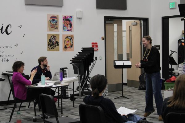 Senior Annabelle Havers thanks directors Alicia Rodenko and Zachariah Timm after her first audition.