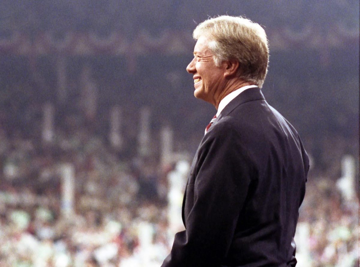 Jimmy Carter accepts the presidential nomination of his party at the
Democratic National Convention, August 14, 1980. (Credit: Jimmy Carter Library)