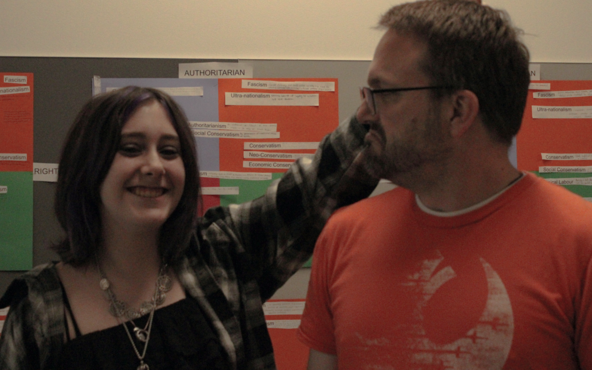 Gwen Kassler and Chris Kassler share a lighthearted moment.
