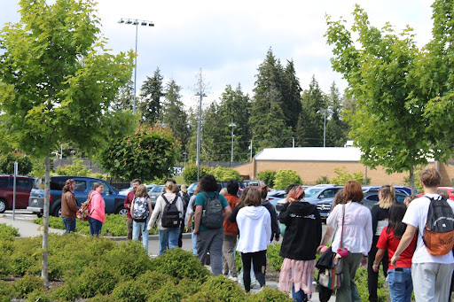 Lip dub participants touring the route.