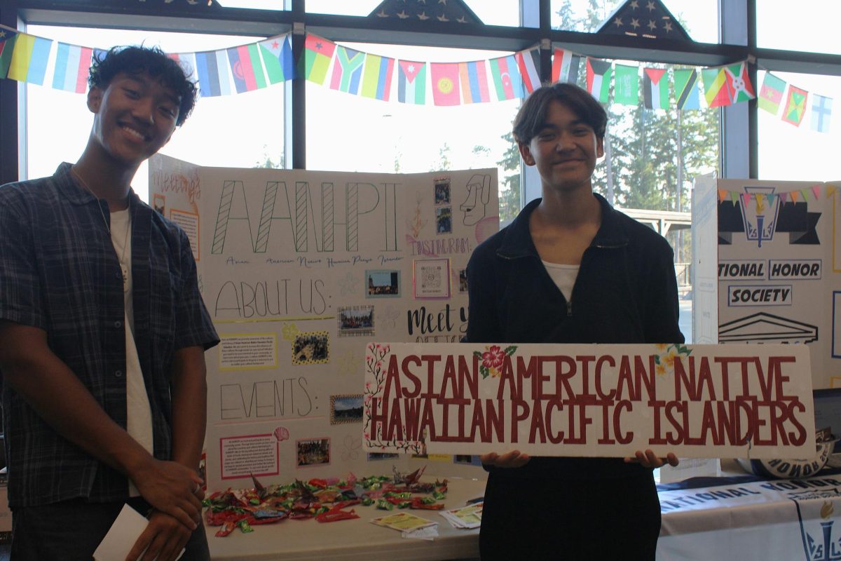 Noah Sio (left) and Hudson Mitchell (right) promote the Asian American Native Hawaiian Pacific Islanders club during Maze Day.