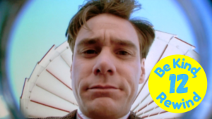 Truman Burbank (Jim Carrey) unknowingly stares into a hidden camera. (Provided by Paramount Pictures.)