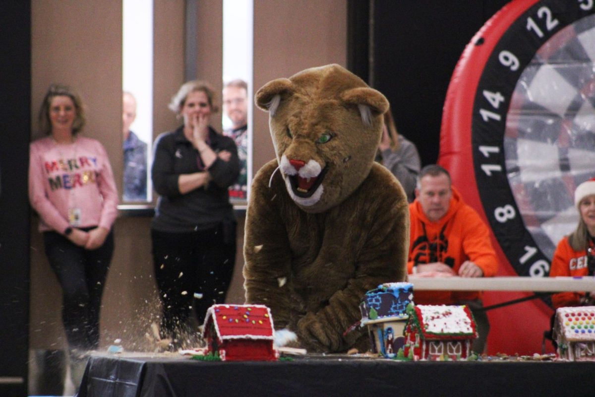 Cirillo smashes illuminated contestants gingerbread house. 