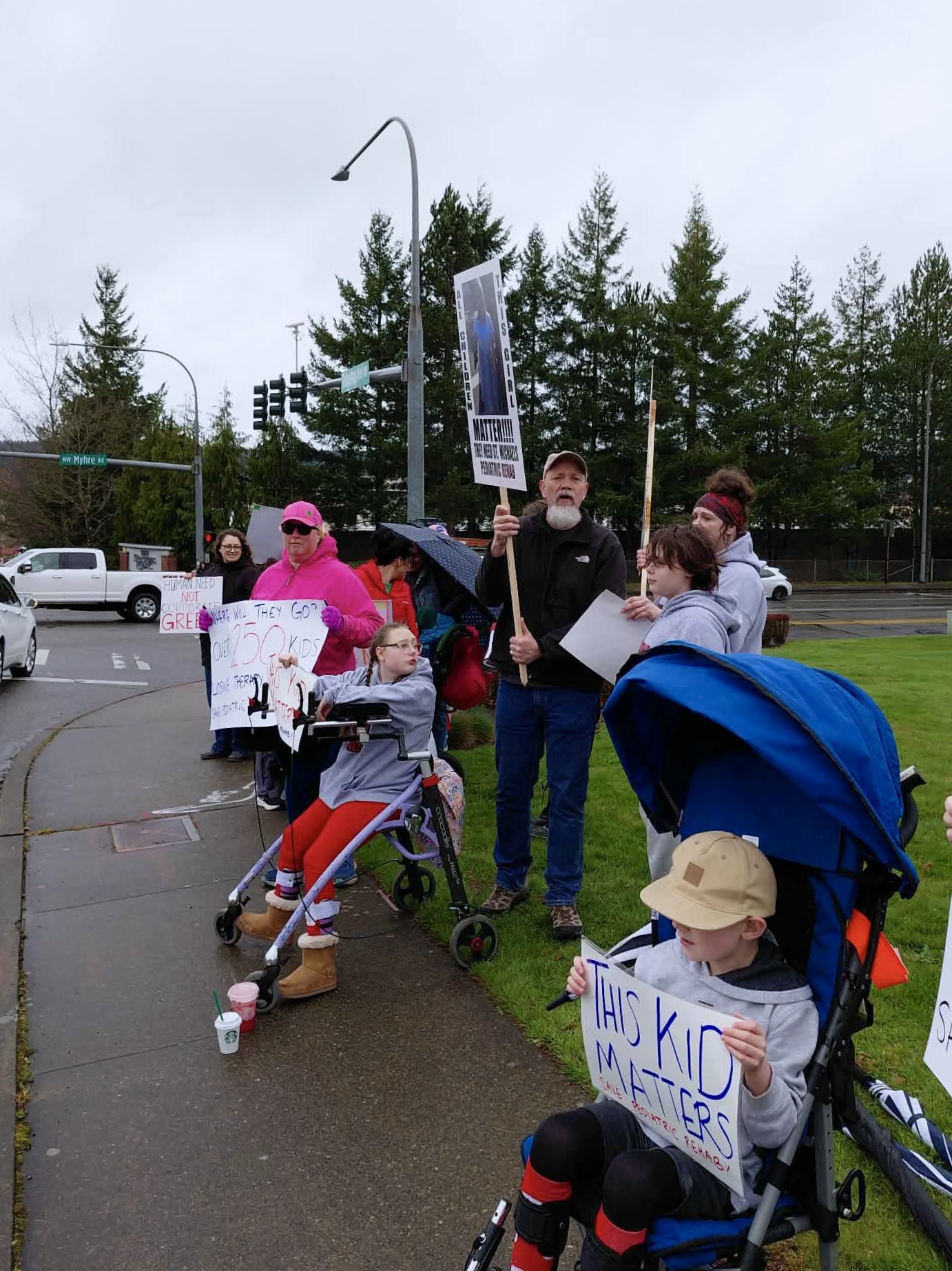 Protesters rally against St. Michael Medical Center closing down the Pediatric Rehabilitation Center on March 20. (Provided by Noelle Pacl)