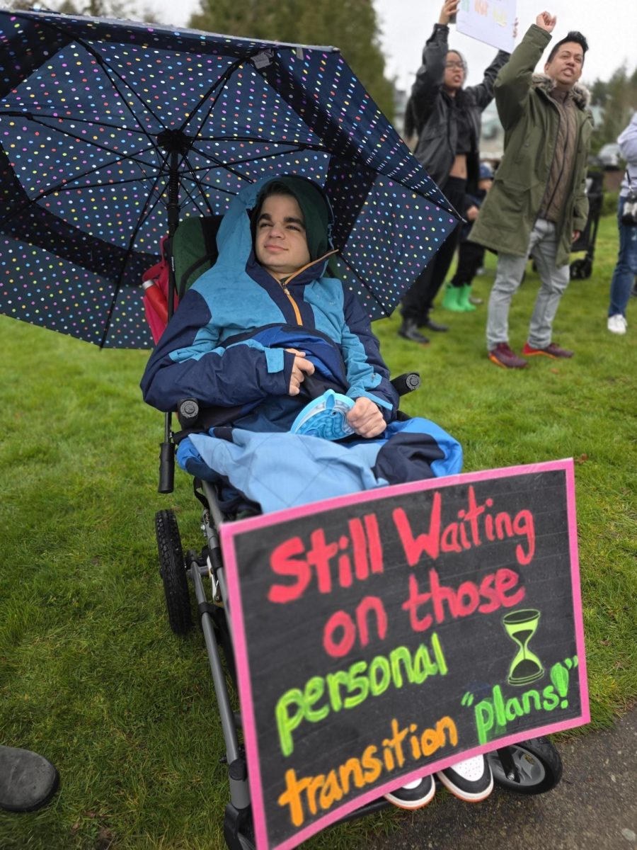 During the St. Michael protest on March 20, Noelle's son, along with other participants, combats the closure with signs. (Provided by Noelle Pacl)