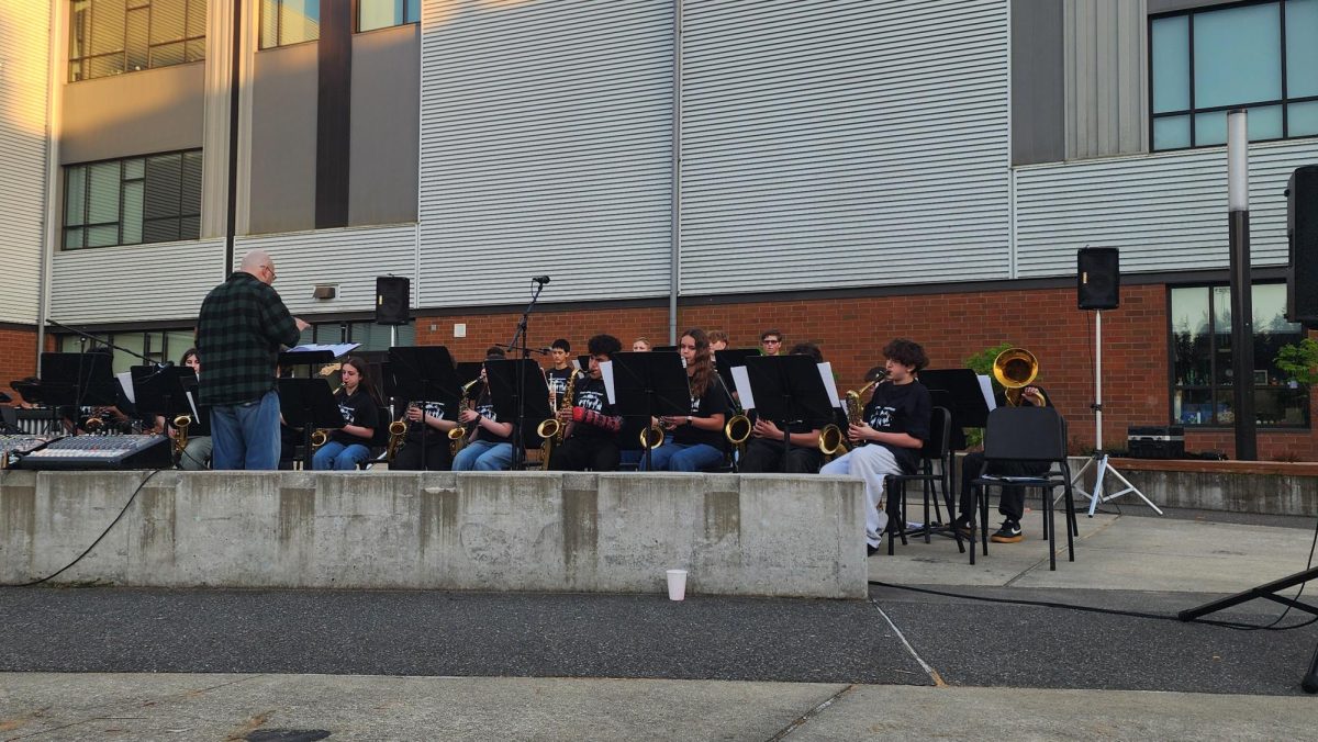 Central Kitsap Middle School Jazz Band plays the ending song at the multi-school jazz band event.


