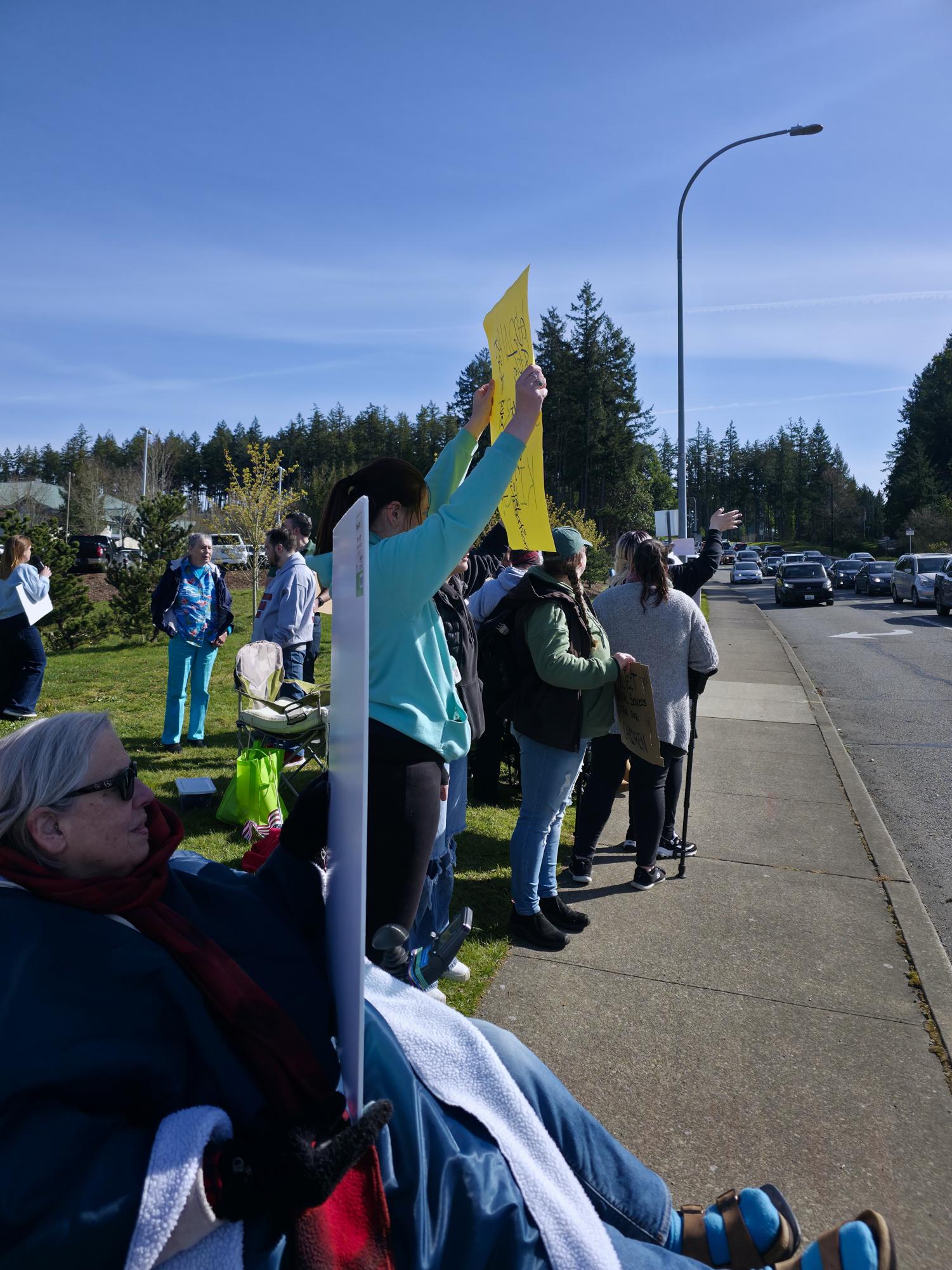 Protesters rally against St. Michael Medical Center closing down the Pediatric Rehabilitation Center on March 27. (Provided by Noelle Pacl)