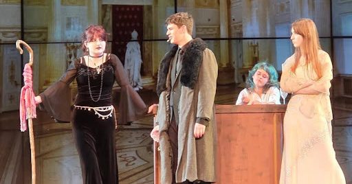 (From left to right) Alyssa Elkins, Miles Boer, Isa Sanchez, and Nyah Fox onstage during ‘Waiting for Death.’ 

Provided by: Junior Alyssa Elkins.
